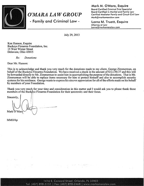 Zimmerman Thank You Letter
